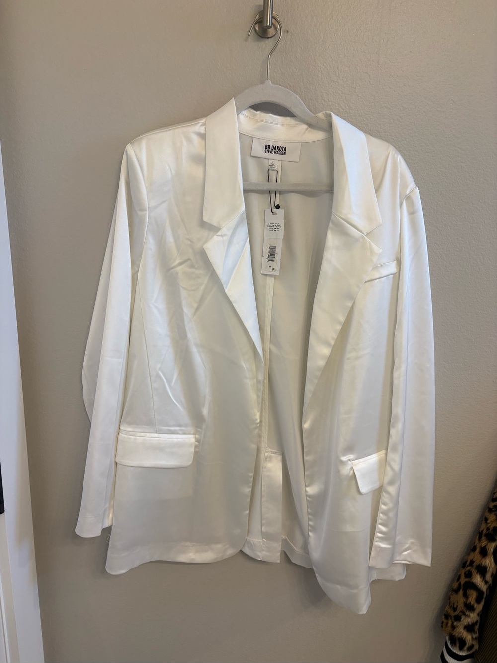 BB Dakota White Satin Open-Front Blazer